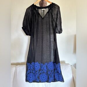 SUNO Tunic / Cover-up / Midi Dress - Sheer Black Royal Blue Floral - Sz Small